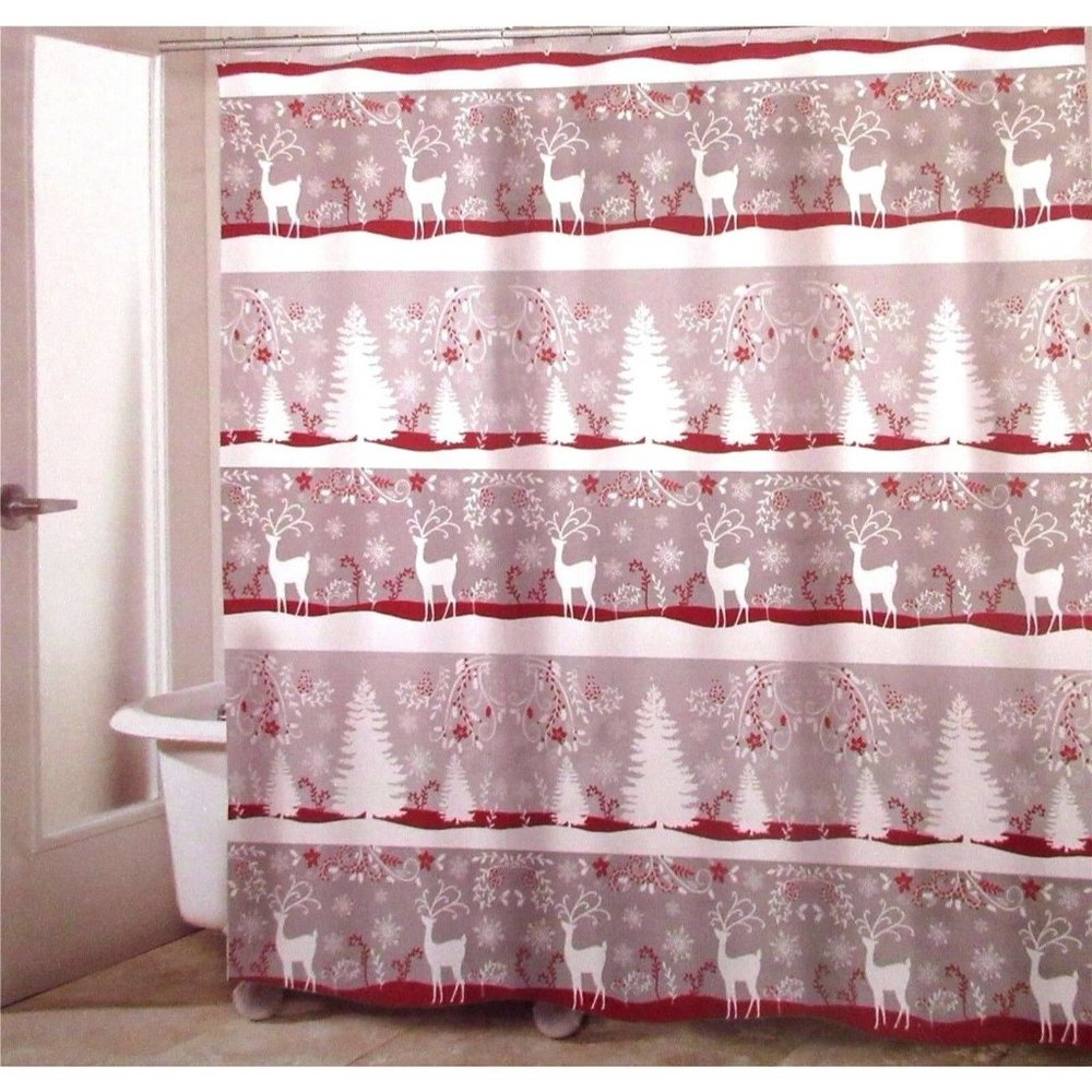 Avanti Linens CHRISTMAS DEER Fabric Shower Curtain